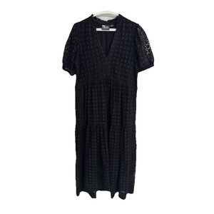 ANTHROPOLOGIE MAEVE Size Medium Maxi Dress Eyelet Black Tiered